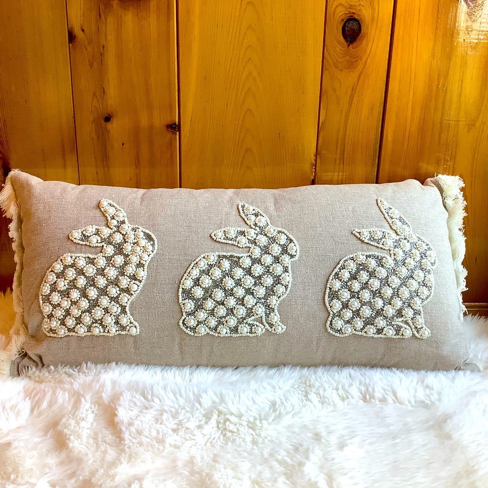 Spring Gatherings Beaded Bunny Icon Pillow-12” x 24”
